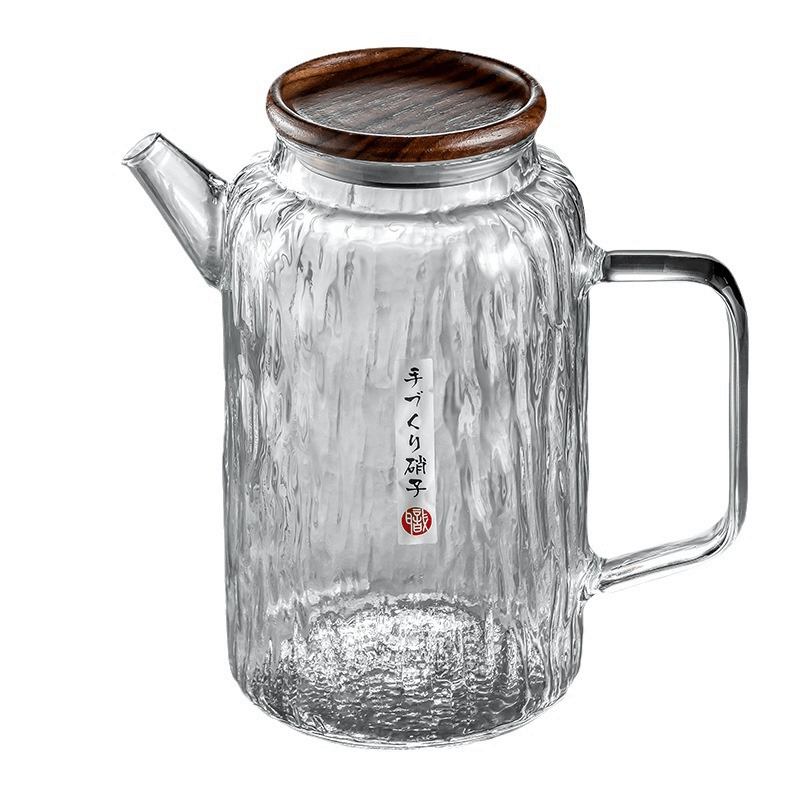 Glass Borosilicate Jug With Handle And Wooden Lid