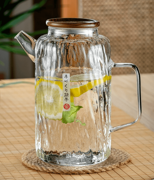 Glass Borosilicate Jug With Handle And Wooden Lid