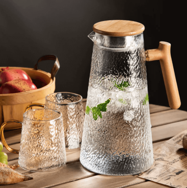 Heat Proof Large Glass Jug With Wooden Lid