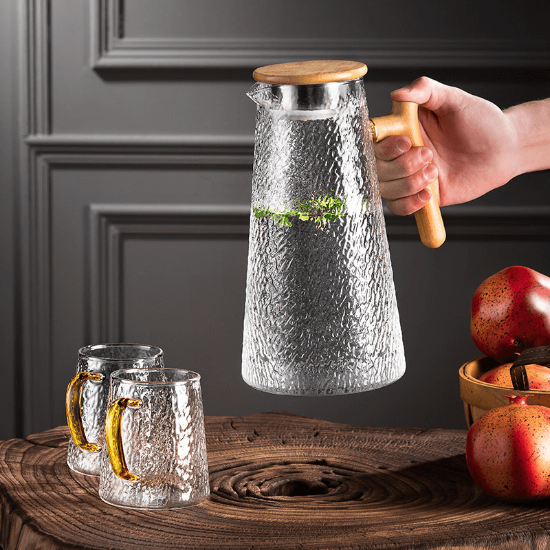 Heat Proof Large Glass Jug With Wooden Lid