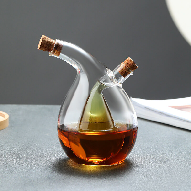 2 in 1 Double Spout And Chambers Cooking Wine Cruet Soy Sauce Dispenser Glass Olive Oil Vinegar Bottles