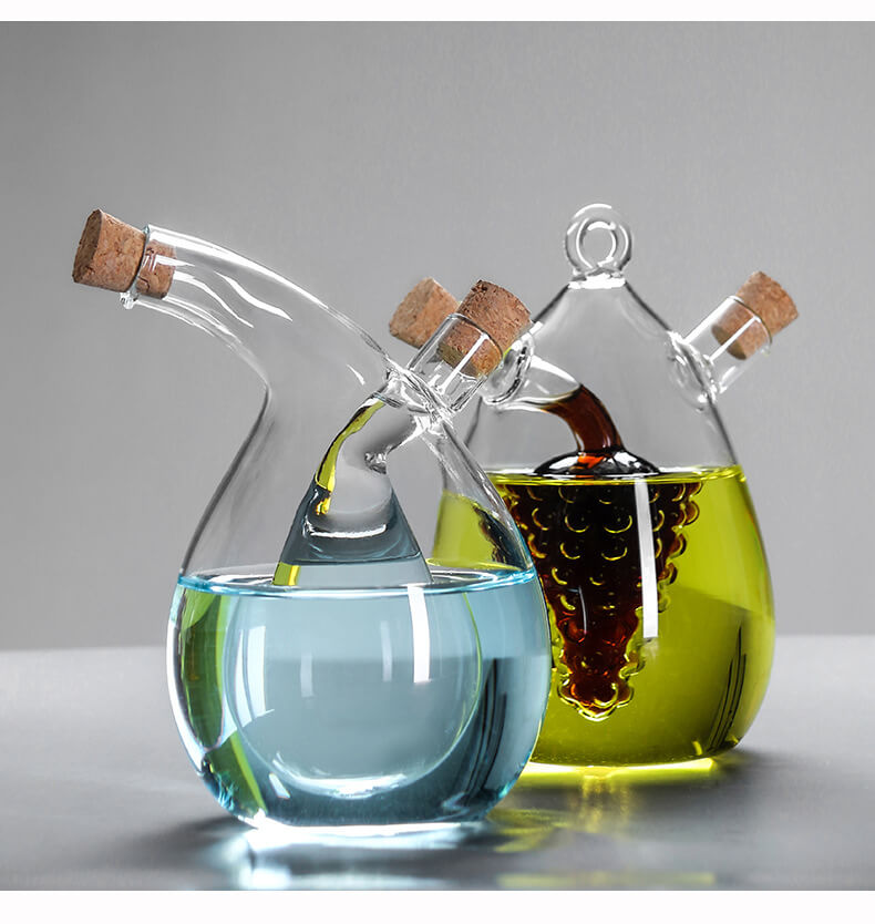 2 in 1 Double Spout And Chambers Cooking Wine Cruet Soy Sauce Dispenser Glass Olive Oil Vinegar Bottles