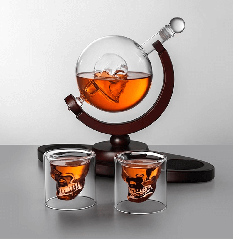 Skull Design Glass Liquor Whiskey Decanters Set With Skull Cup