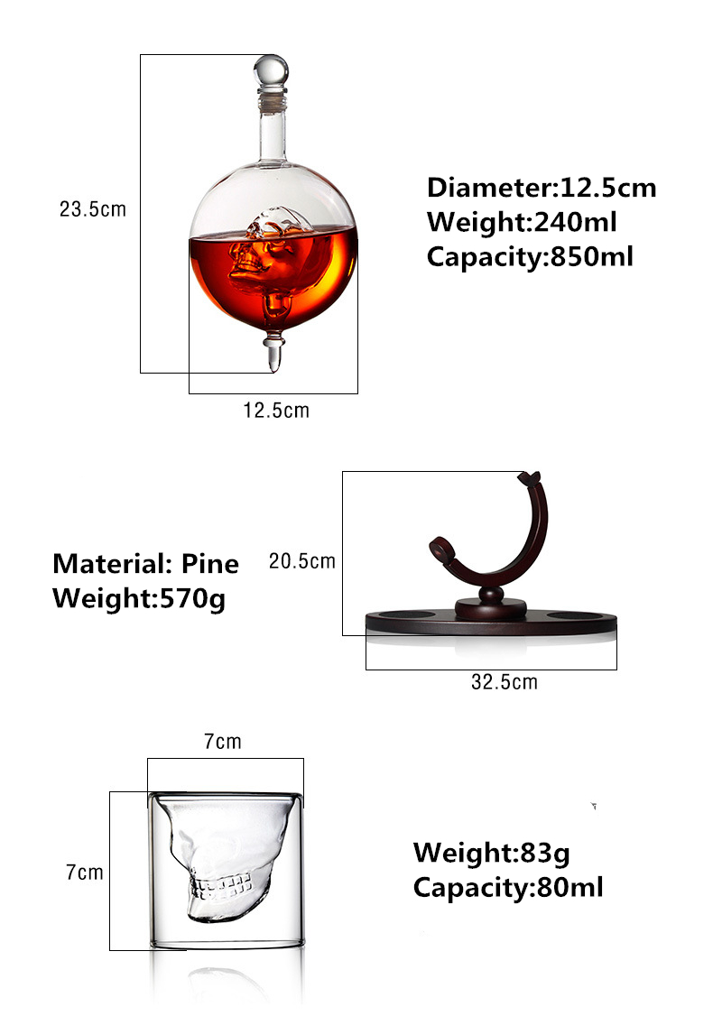 Skull Design Glass Liquor Whiskey Decanters Set With Skull Cup