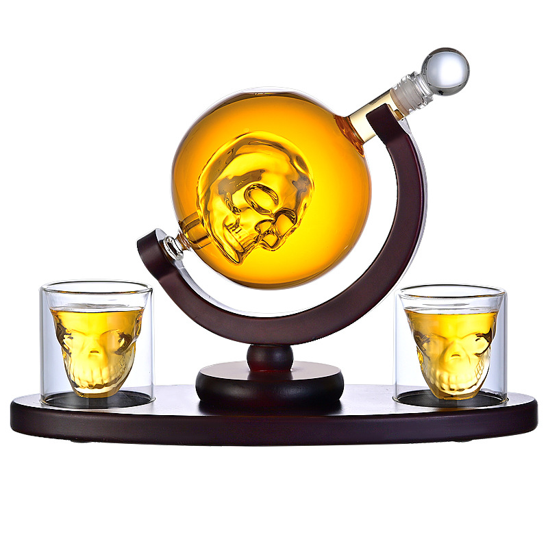 Skull Design Glass Liquor Whiskey Decanters Set With Skull Cup