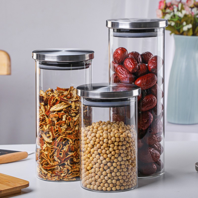 Airtight Glass Storage Jars With Stainless Steel Lids