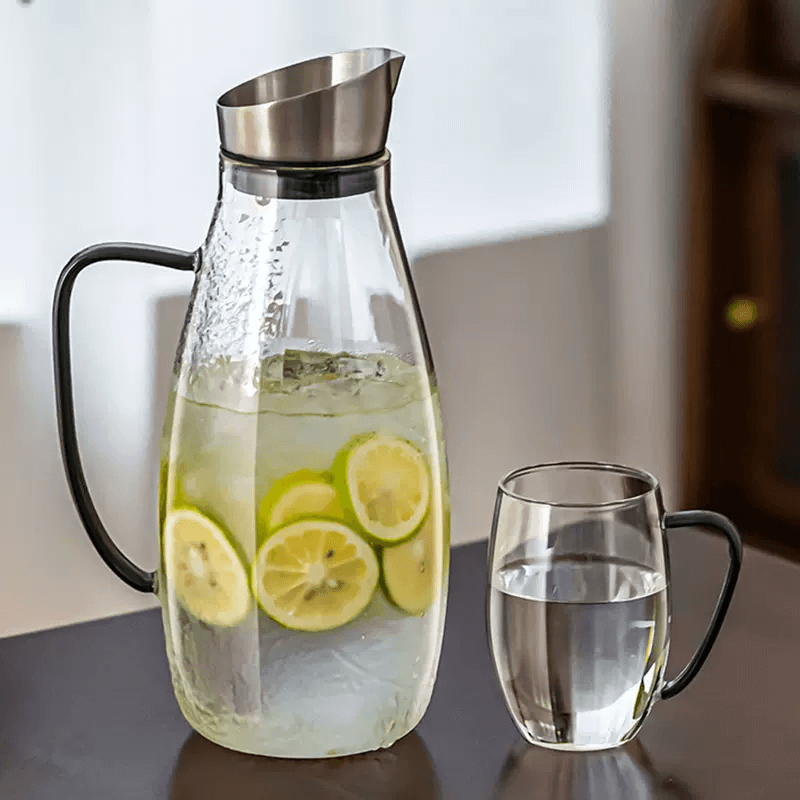 2 Litre Large Glass Water Beverage Jug With Lid Spout