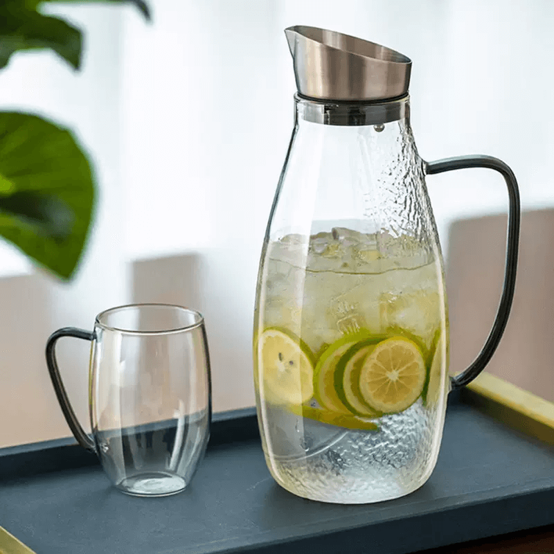 2 Litre Large Glass Water Beverage Jug With Lid Spout