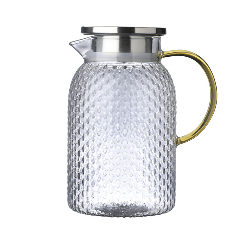 2 Liter Large Glass Water Jug With Bamboo Lid And Spout