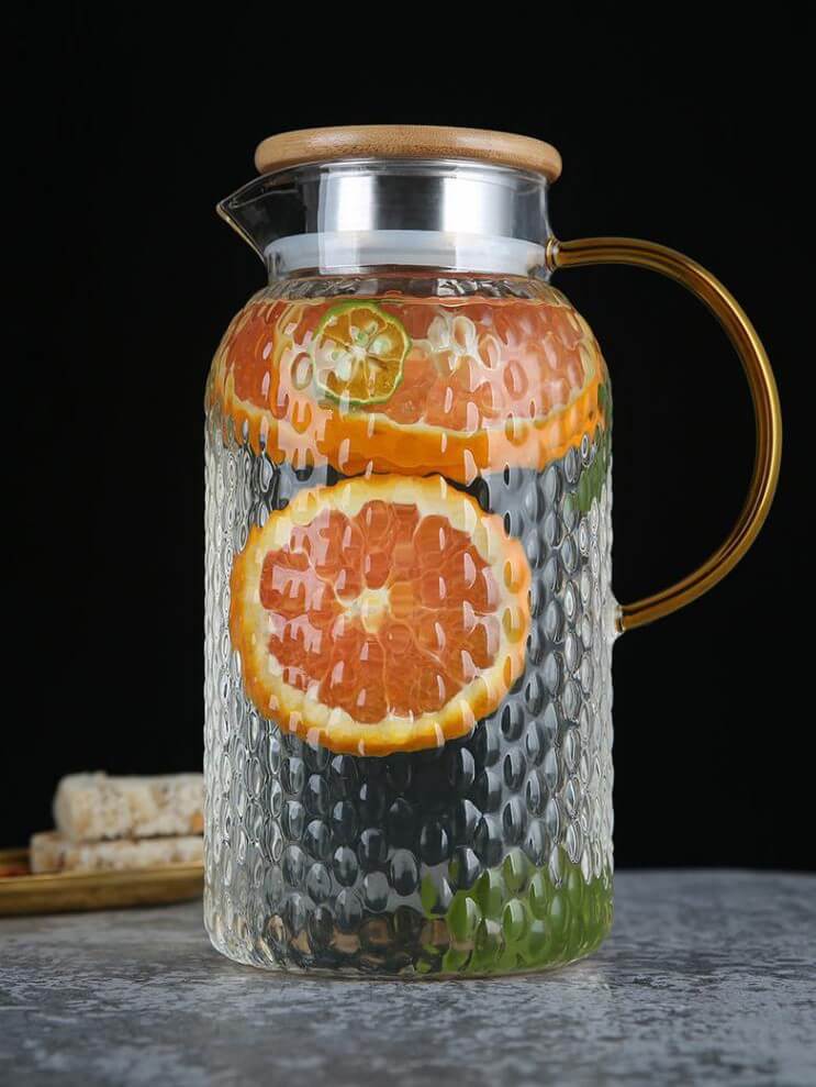 2 Liter Large Glass Water Jug With Bamboo Lid And Spout