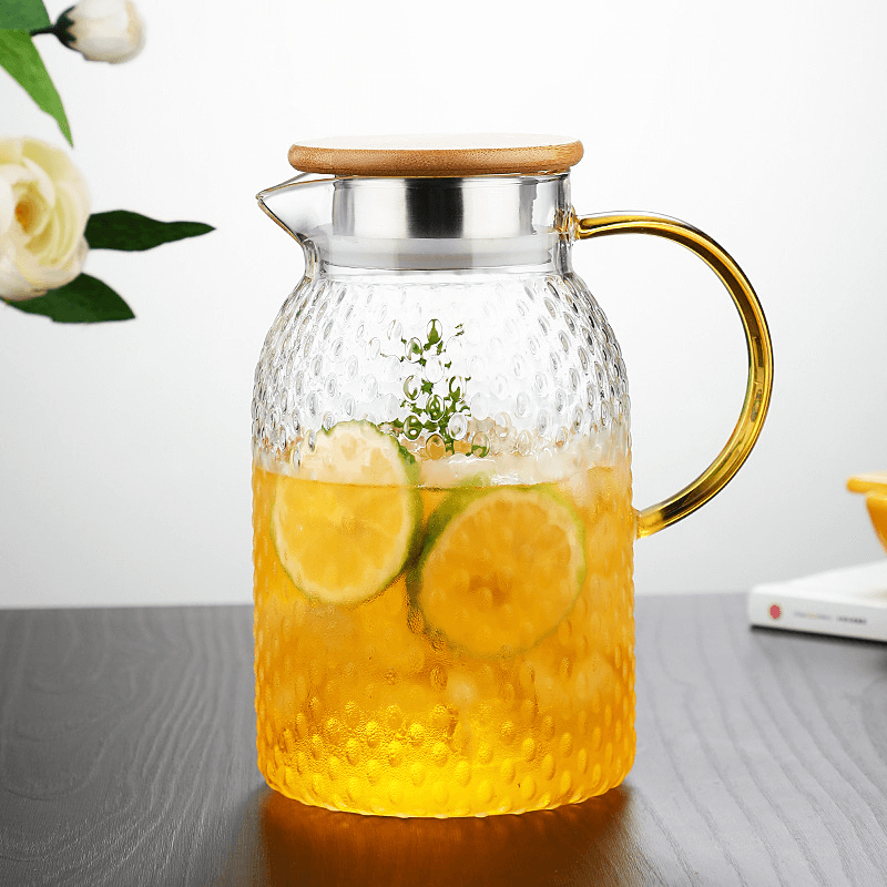 2 Liter Large Glass Water Jug With Bamboo Lid And Spout