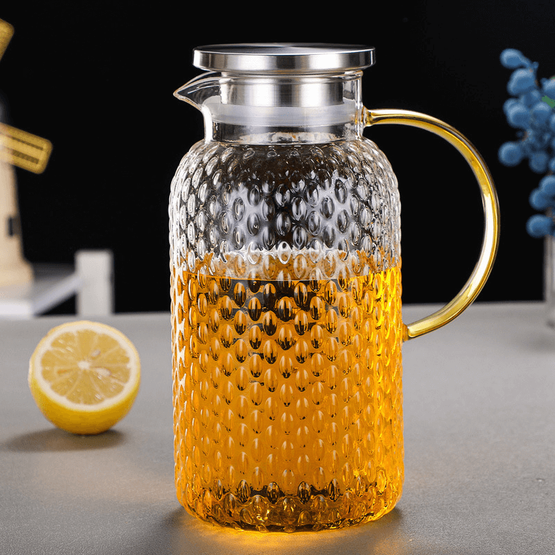 2 Liter Large Glass Water Jug With Bamboo Lid And Spout