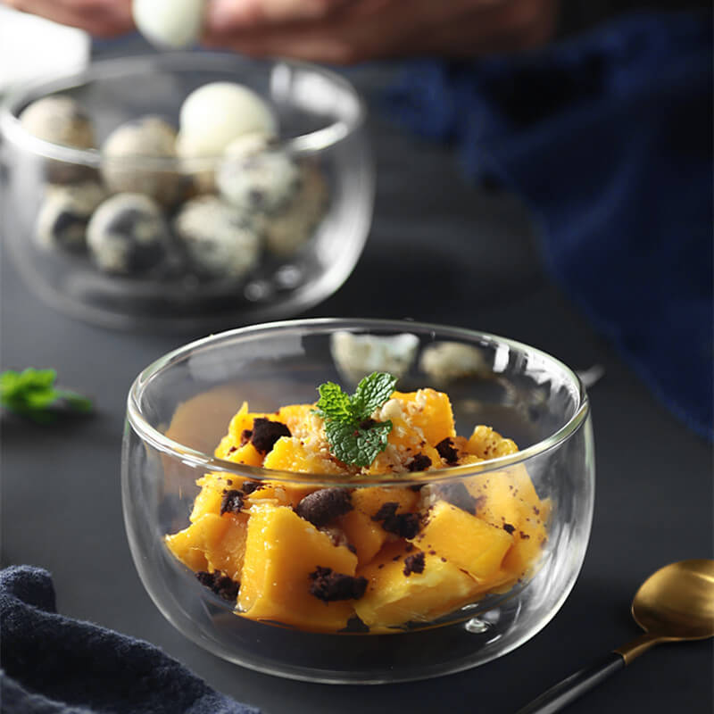 Glass bowl dessert bowl transparent heat insulation