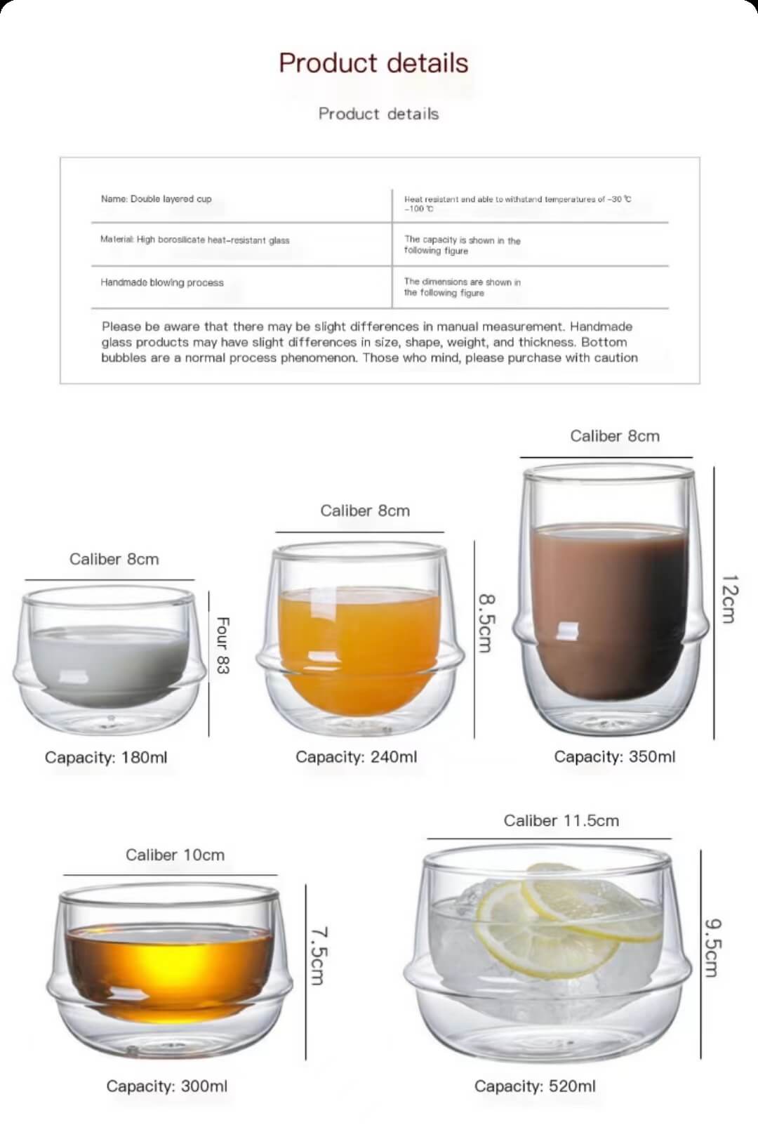 Curved Double Wall Espresso Coffee Cups with Glass Lid Classic Style Classic Mugs Cafe Beverages Parties Gifts Customizable Logo