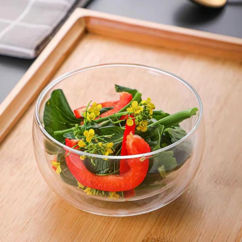Clear fruit salad bowl Household high borosilicate glass tableware container double thickened glass bowl