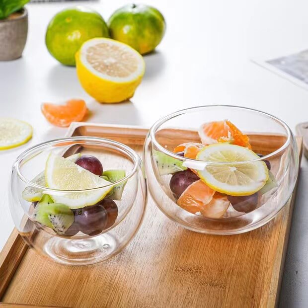 Clear fruit salad bowl Household high borosilicate glass tableware container double thickened glass bowl
