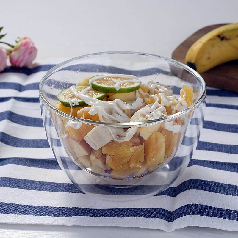 Factory Supply high temperature resistant double layer glass bowl borosilicate glass tableware fruit salad bowl