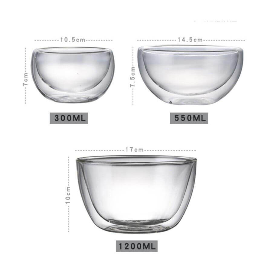 Factory Supply high temperature resistant double layer glass bowl borosilicate glass tableware fruit salad bowl