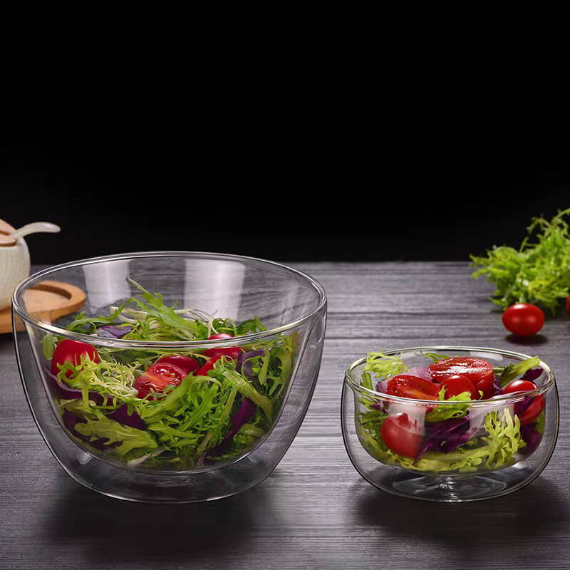 Factory Supply high temperature resistant double layer glass bowl borosilicate glass tableware fruit salad bowl