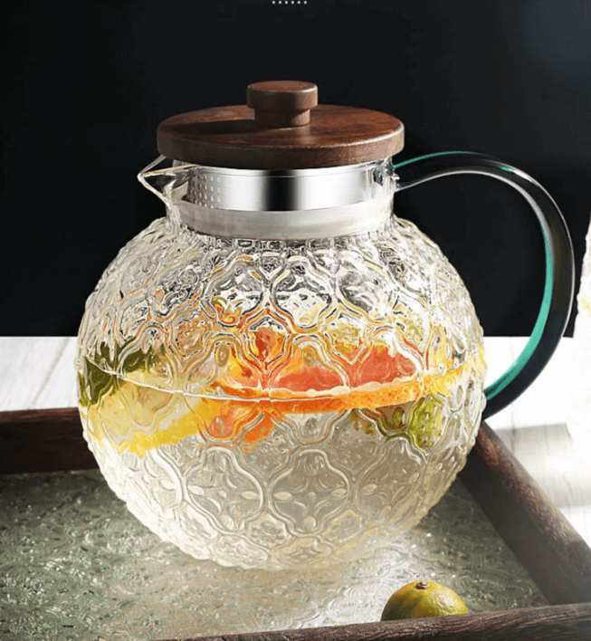Round Glass Water Serving Pitcher With Handle