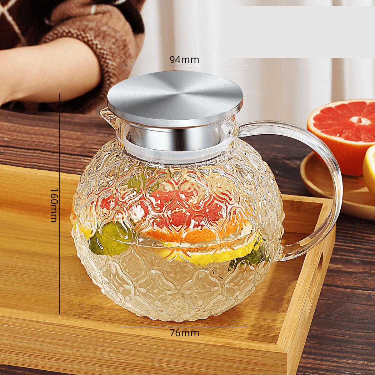 Round Glass Water Serving Pitcher With Handle