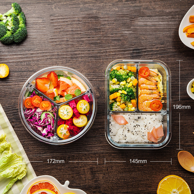 High borosilicate glass fresh-keeping bowl for lunch box with partition in microwave oven refrigerator