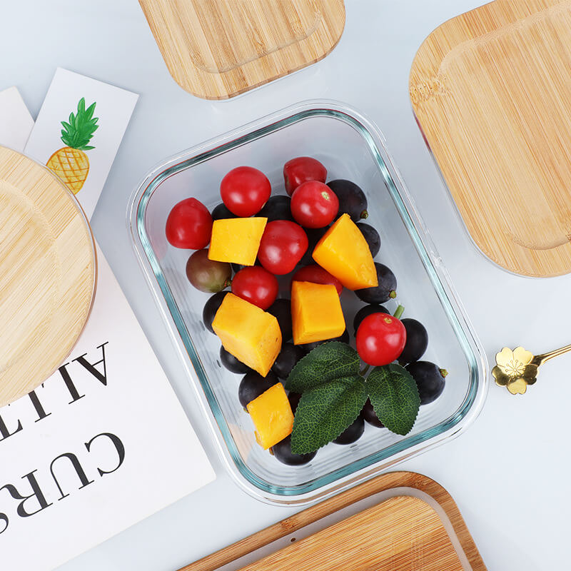 Food Container Storage Eco-friendly Glass Lock Wooden Glass Food Storage Set/Airtight Food Glass Container With Bamboo Lid