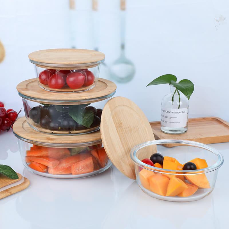 Food Container Storage Eco-friendly Glass Lock Wooden Glass Food Storage Set/Airtight Food Glass Container With Bamboo Lid