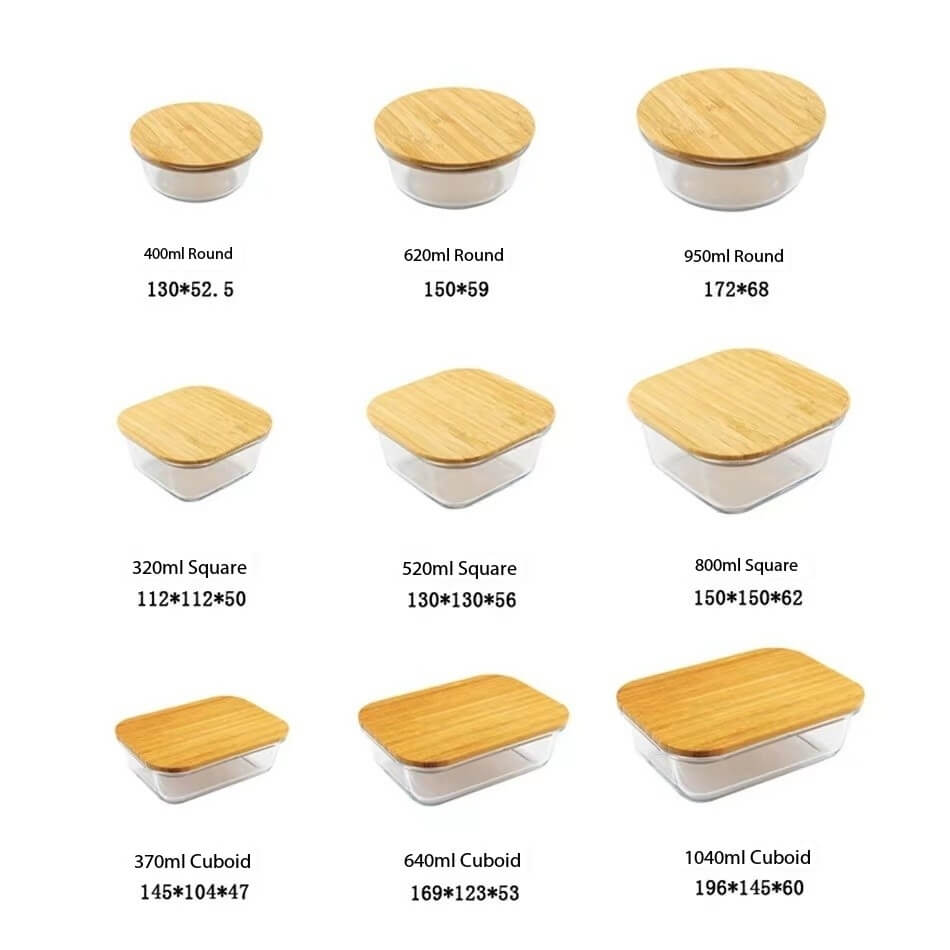Food Container Storage Eco-friendly Glass Lock Wooden Glass Food Storage Set/Airtight Food Glass Container With Bamboo Lid