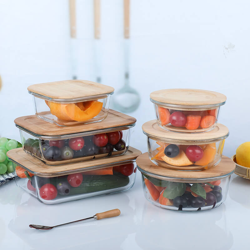 Food Container Storage Eco-friendly Glass Lock Wooden Glass Food Storage Set/Airtight Food Glass Container With Bamboo Lid