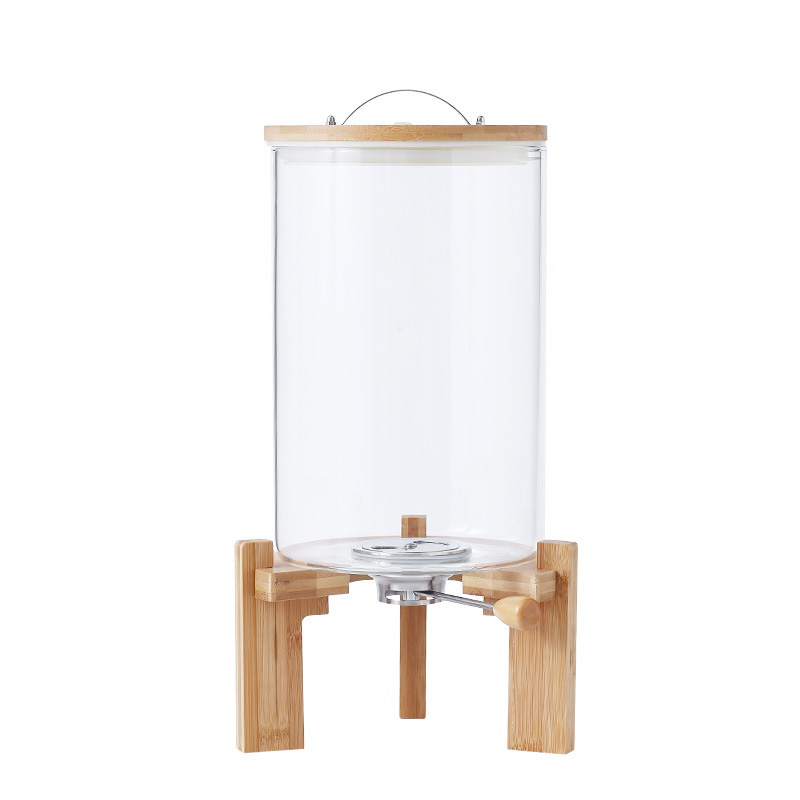 5L 8L Airtight Automatic Glass Rice container Dispenser Glass Storage jar with Bamboo Lid For Kitchen Pantry