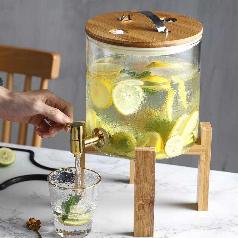 Beverage Dispenser Drink Dispensers Glass with Stainless Steel Spigot and Wood Stand Elegant 5 L 8 L 11 L