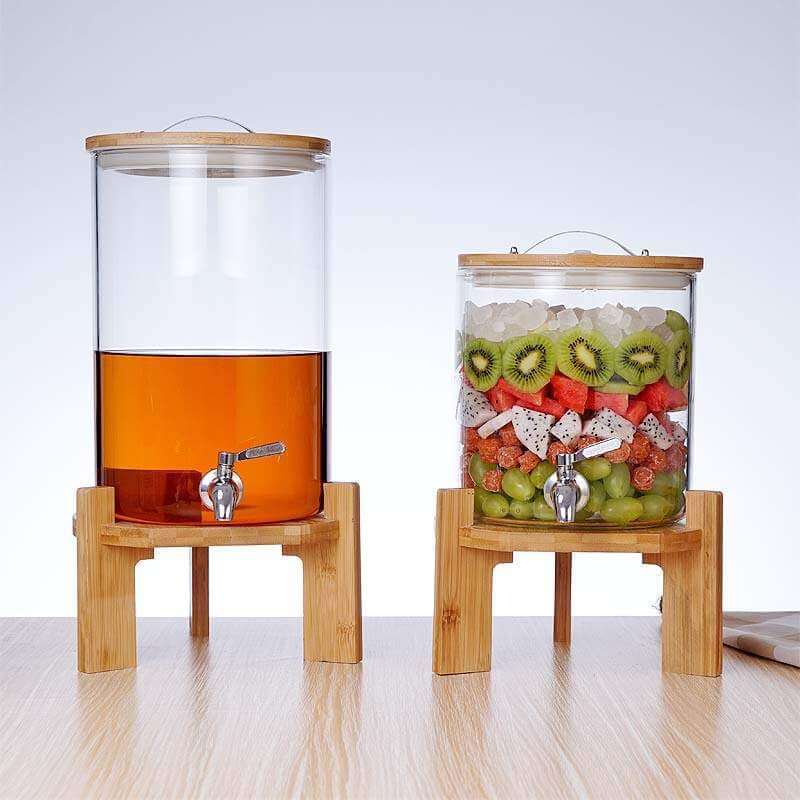 Beverage Dispenser Drink Dispensers Glass with Stainless Steel Spigot and Wood Stand Elegant 5 L 8 L 11 L
