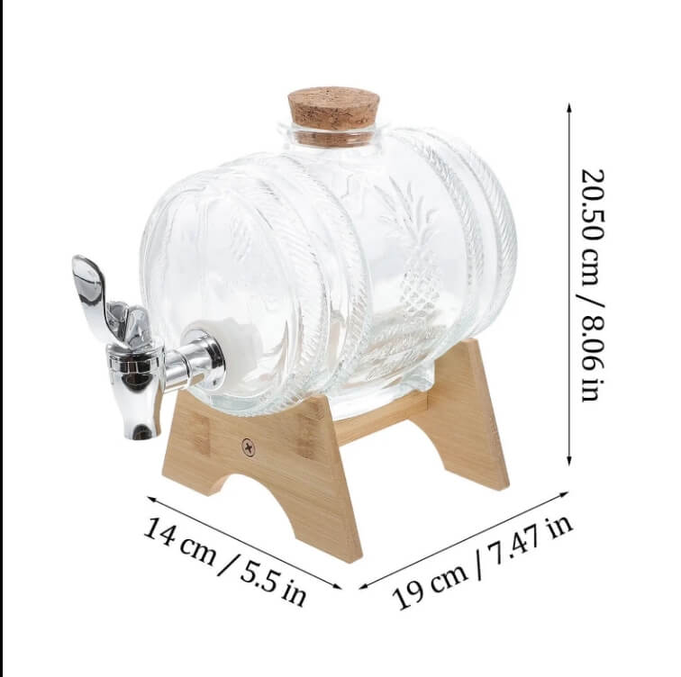 Beer pourer barrel wine dispenser container with tap and wooden stand glass bottle Glass beverage dispenser for Home kitchen