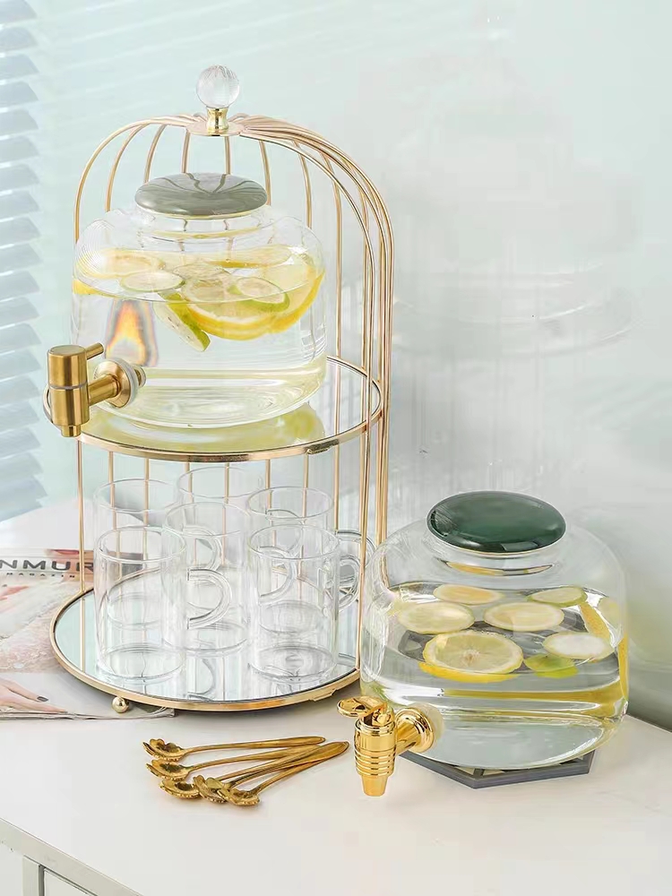 High Borosilicate Glass Jar With Tap Cooling Water Glass Beverage Dispenser