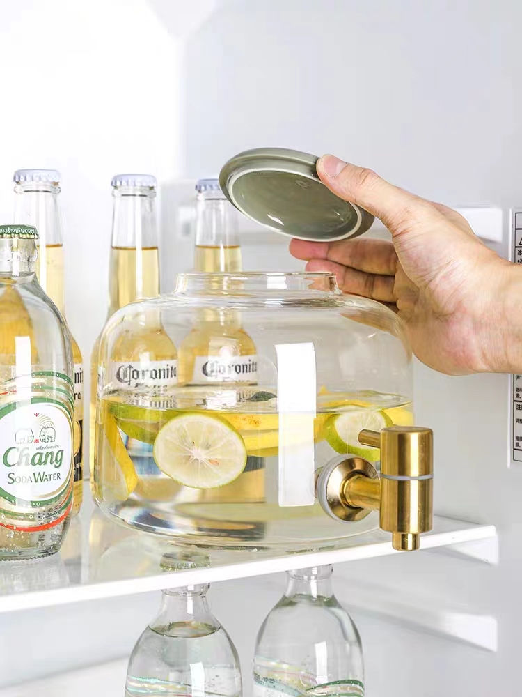 High Borosilicate Glass Jar With Tap Cooling Water Glass Beverage Dispenser