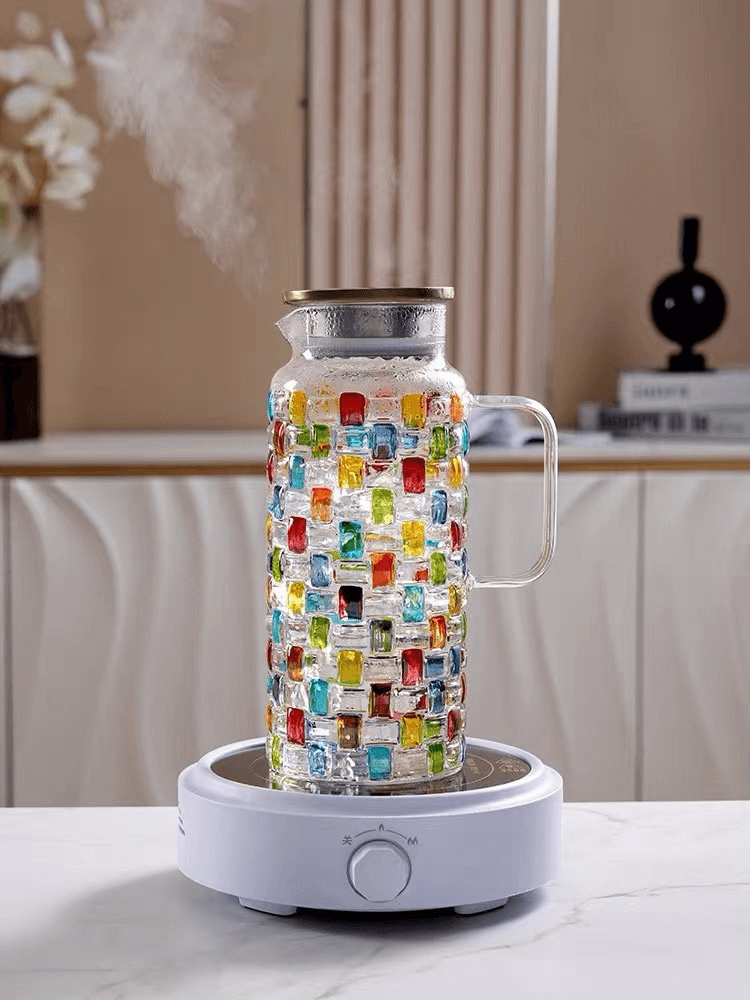 Colored Glass Water Tap Pitcher With Lid