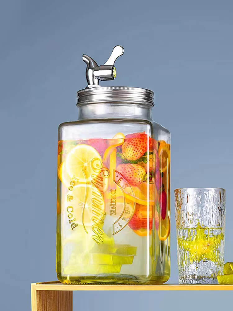Food Family Party Used glass beverage dispenser with metal stand squate for cold water juice lemonade