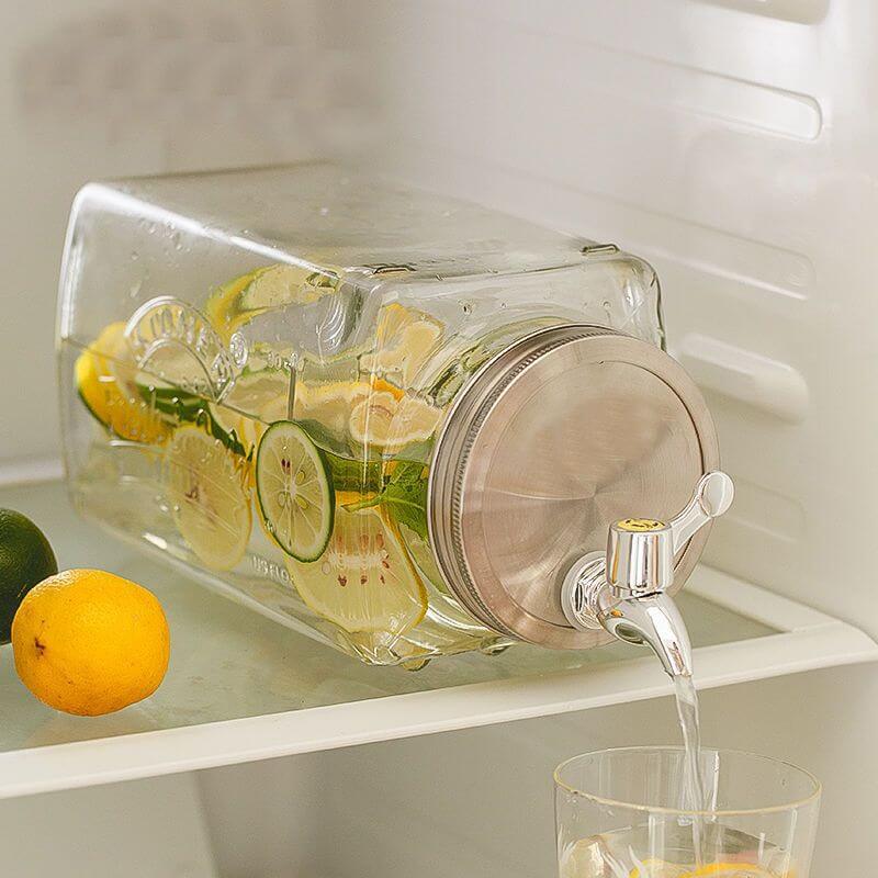 Food Family Party Used glass beverage dispenser with metal stand squate for cold water juice lemonade