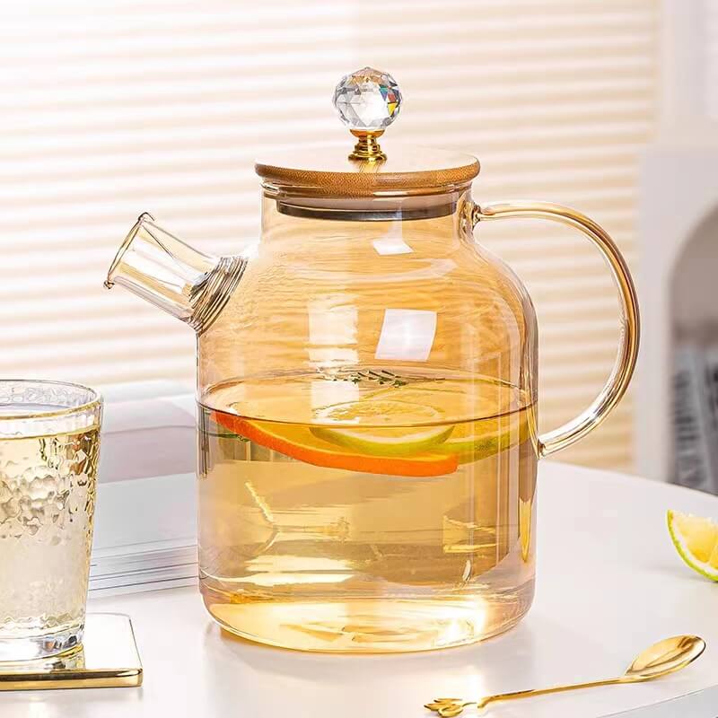 Heat Proof Large Glass Tea Jug With Lid