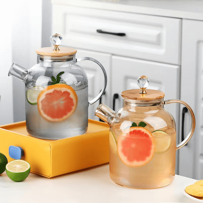 Heat Proof Large Glass Tea Jug With Lid