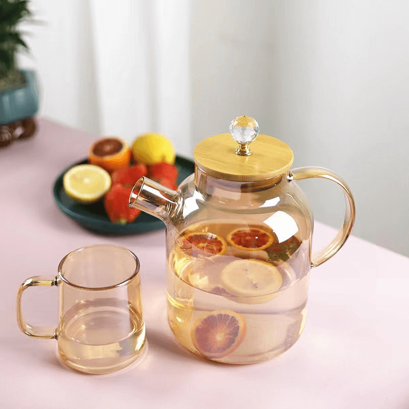 Heat Proof Large Glass Tea Jug With Lid