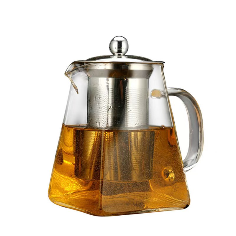 Square Glass Teapot Kettle Tea With Stainless Steel Filter
