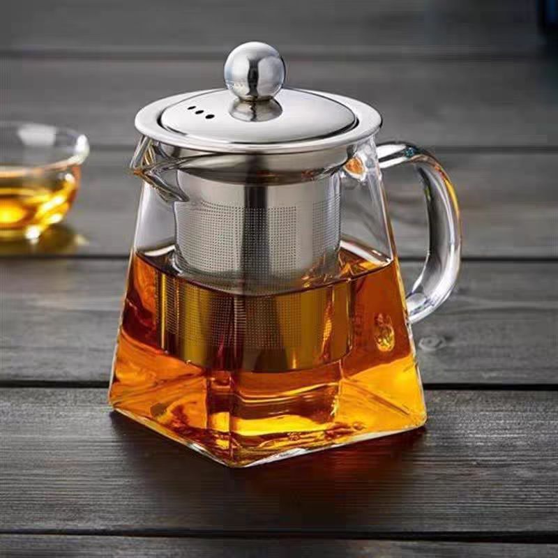 Square Glass Teapot Kettle Tea With Stainless Steel Filter
