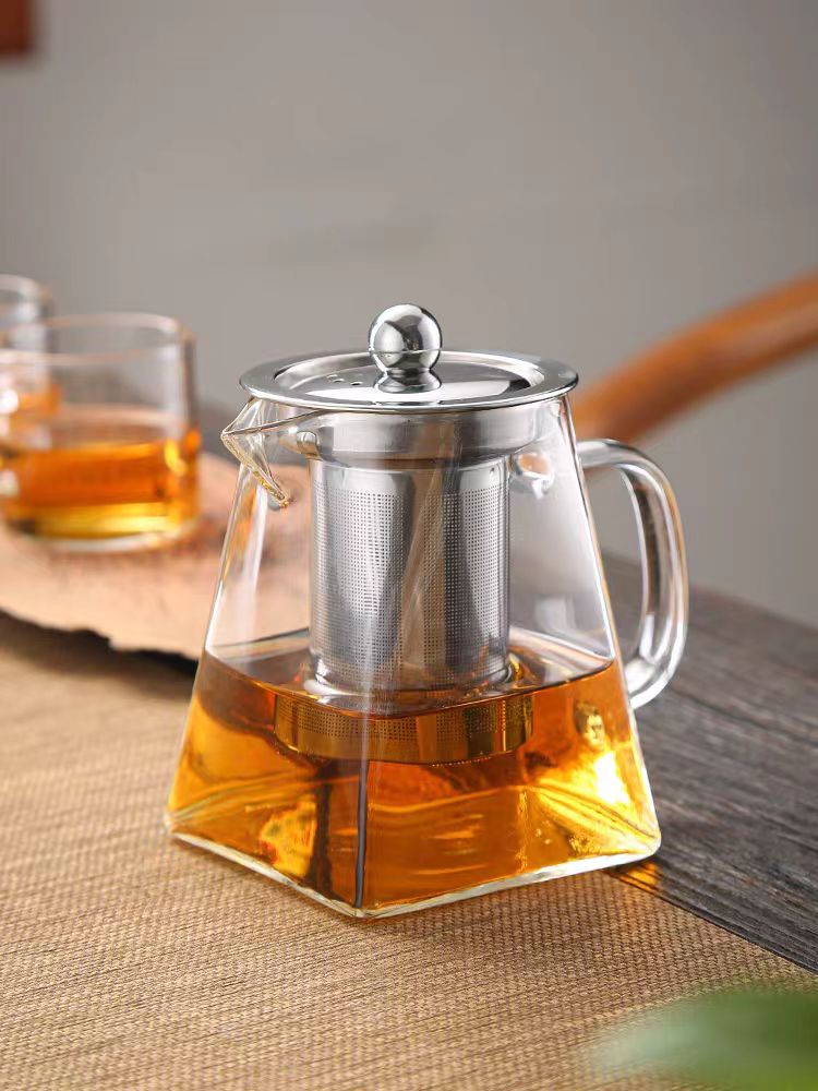 Square Glass Teapot Kettle Tea With Stainless Steel Filter