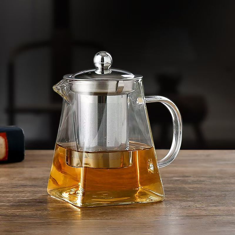 Square Glass Teapot Kettle Tea With Stainless Steel Filter