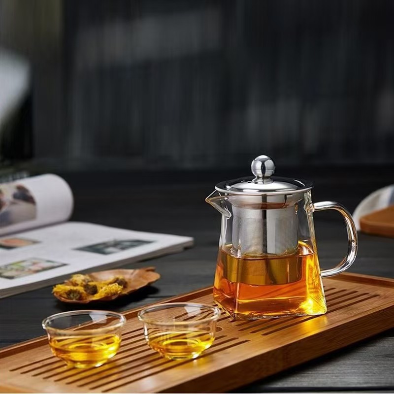 Square Glass Teapot Kettle Tea With Stainless Steel Filter