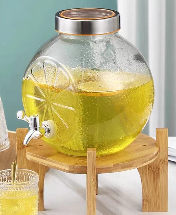 Cold Water Mason Jar Beverage Dispenser Glass Pitcher with Tap Spigot and Steel lid Drink Dispenser Mason Jar