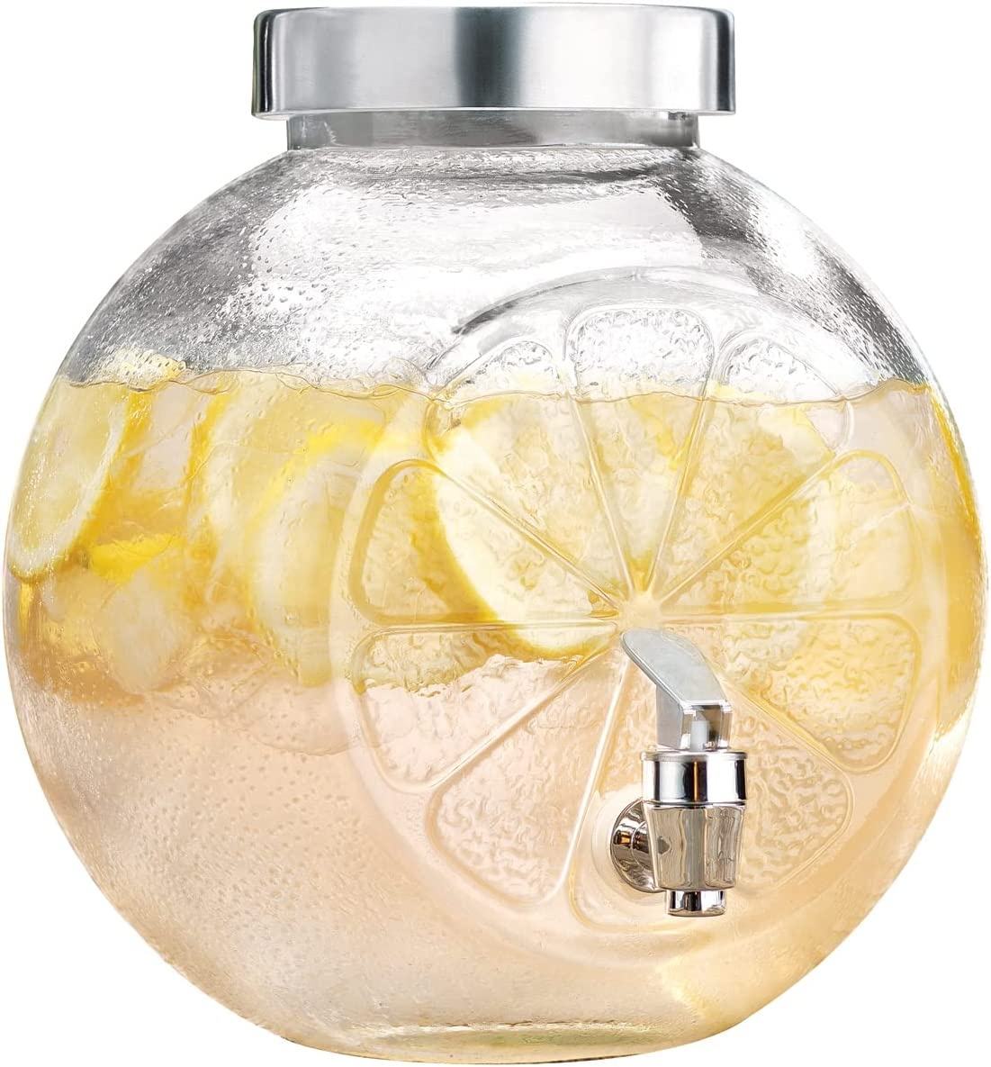 Cold Water Mason Jar Beverage Dispenser Glass Pitcher with Tap Spigot and Steel lid Drink Dispenser Mason Jar