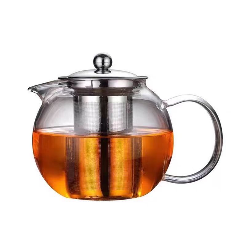 Stove Top Round Glass Teapot Tea Kettle With Stainless Steel Filter